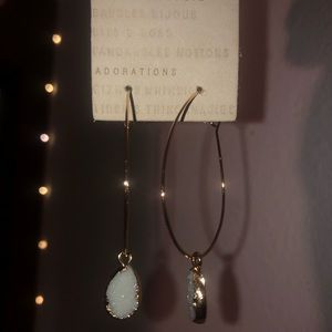 Anthropologie White Stone Oval Hoop Earrings